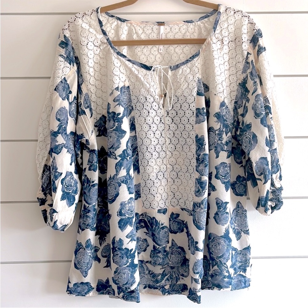 Free People Floral Embroidered Boho Top